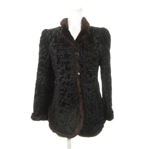 【中古】サイロンエコー Silon ECHO ファーコート カラクールラム ミンクファー 毛皮 黒 ブラック /AH18 ■GY18