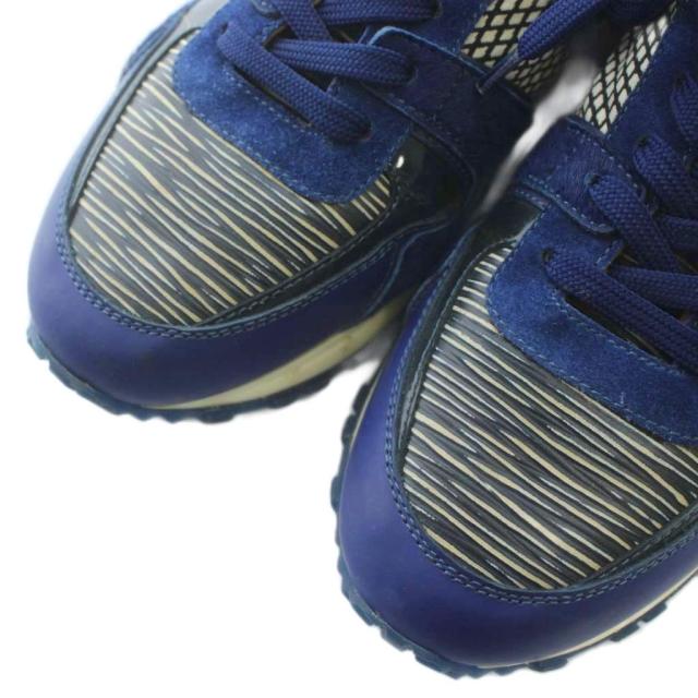 【中古】LOUIS VUITTON ランアウェイライン スニーカー ハラコ スエード レザー ローカット 総柄 35.5 22.5cm 紺