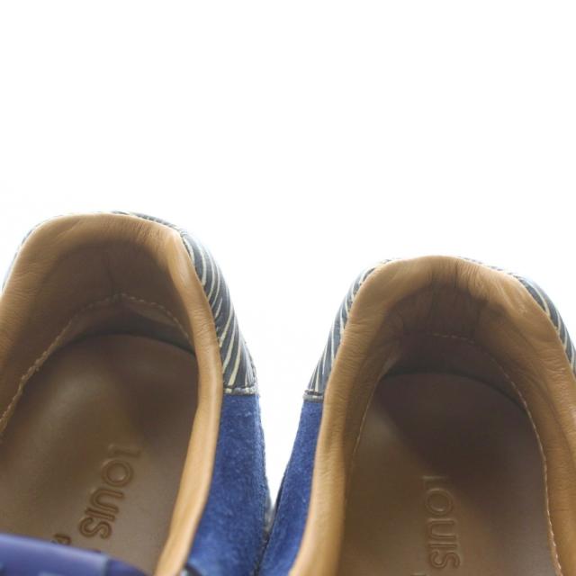 【中古】LOUIS VUITTON ランアウェイライン スニーカー ハラコ スエード レザー ローカット 総柄 35.5 22.5cm 紺