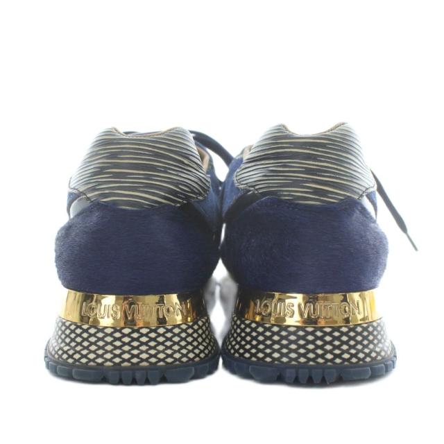【中古】LOUIS VUITTON ランアウェイライン スニーカー ハラコ スエード レザー ローカット 総柄 35.5 22.5cm 紺