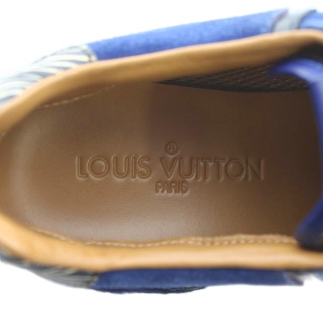 【中古】LOUIS VUITTON ランアウェイライン スニーカー ハラコ スエード レザー ローカット 総柄 35.5 22.5cm 紺