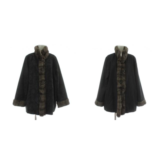 【中古】ノーブランド コート アウター リバーシブル レザー ナイロン ファー 毛皮 フォックス ミドル 黒 ブラック