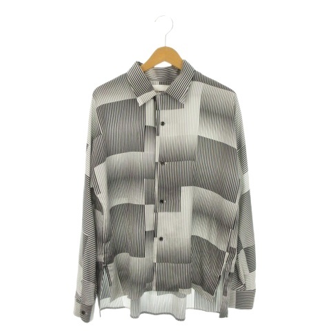 【中古】エトセンス ETHOSENS 長袖シャツ ストライプ とろみ感 グレー /MN25 ■GY11 メンズ