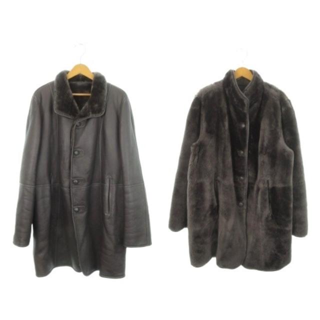 【中古】adarcrea S.L. リバーシブル ムートンコート ロング フロントボタン グレー /MN14 ■GY18 レディース