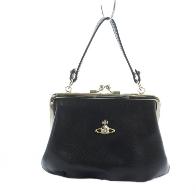 【中古】ヴィヴィアンウエストウッド Vivienne Westwood ハンドバッグ レザー ゴールド金具 がま口 ロゴ 黒