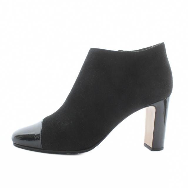 【中古】マックスマーラ MAX MARA ショートブーツ スエード エナメル 切り替え ラウンドトゥ ハイヒール 38 24.5cm 黒