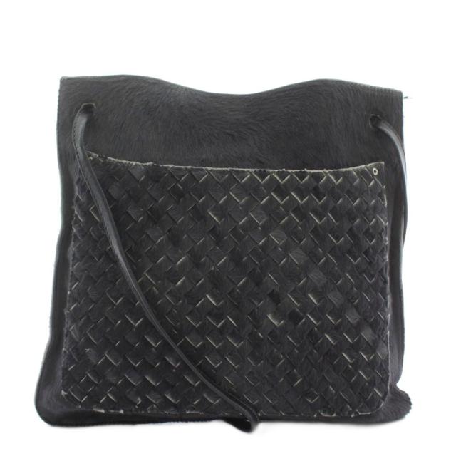 【中古】ボッテガヴェネタ BOTTEGA VENETA ショルダーバッグ ハラコ レザー イントレチャート 黒 ブラック