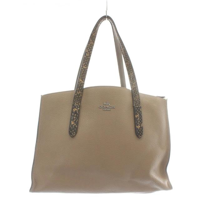 【中古】コーチ COACH トートバッグ ショルダー 2WAY レザー パイソン ロゴ シルバー金具 茶色 白 30973
