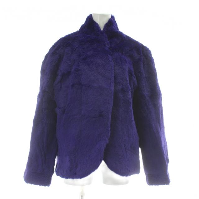 【中古】ノーブランド ファーコート アウター 毛皮 シェアードミンク ショート丈 裏地総柄 肩パッド 紫 パープル