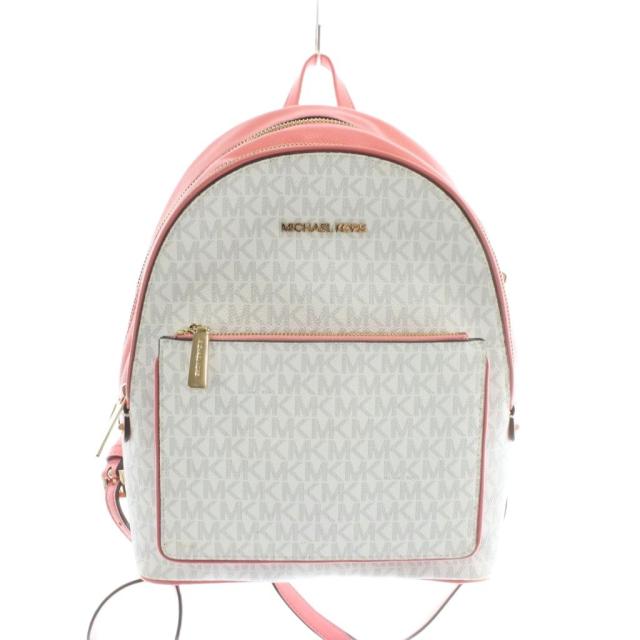 【中古】MICHAEL KORS リュックサック バックパック デイパック レザー MKシグネチャー 総柄 白 ピンク 35T1G4AB2B