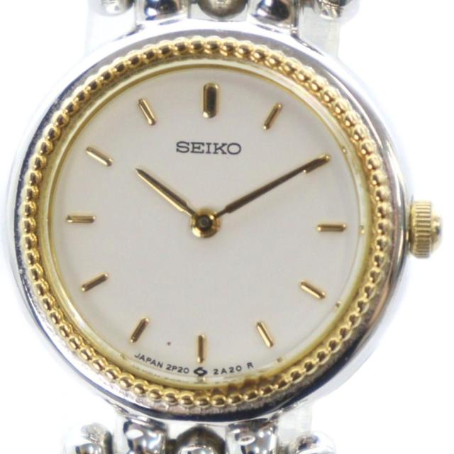 【中古】セイコー SEIKO 2P20-0E90 腕時計 ウォッチ クォーツ 白文字盤 ロゴ ゴールド色 シルバー色 ■GY18 /MQ