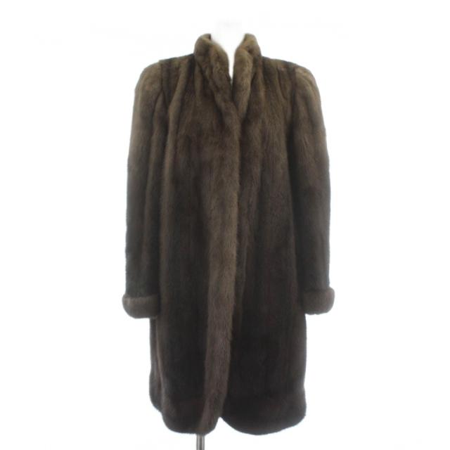 【中古】ニナリッチ NINA RICCI ミツコシ MITSUKOSHI ファーコート アウター 毛皮 ミンク ロング 肩パッド 茶色
