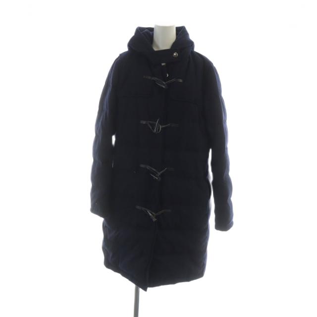 【中古】23区 オンワード樫山 ダッフルコート ダウン 長袖 フード ロング 大きいサイズ ジップアップ 46 XXL 紺