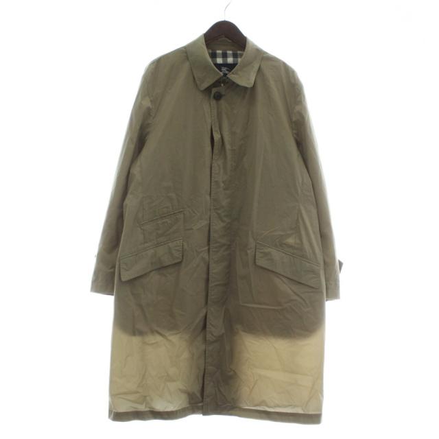 【中古】BURBERRY LONDON ステンカラーコート アウター ナイロン ロング 背抜き 比翼ボタン LL カーキ
