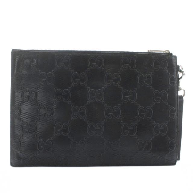 【中古】グッチ GUCCI セカンドバッグ クラッチバッグ リストレット レザー GGエンボス 総柄 黒 ブラック