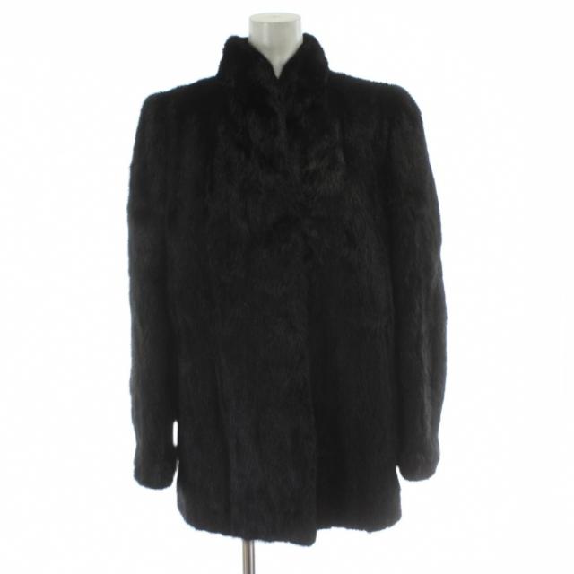 【中古】ファーコート アウター ミンク 毛皮 11 黒 ブラック ハーフ丈 /PP ■GY18 レディース