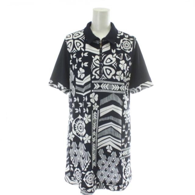 【中古】レオナールスポーツ LEONARD SPORT ポロシャツ カットソー チュニック 40 ネイビー 紺色 半袖 総柄 0558632