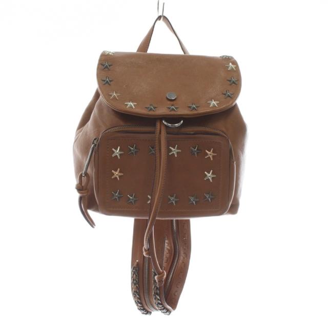 【中古】JIMMY CHOO スキ SUKI リュックサック バックパック ショルダー レザー チェーン 星 スター スタッズ 茶色