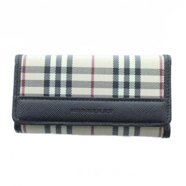【中古】バーバリー BURBERRY キーケース キャンバス レザー ノバチェック ロゴ 5連 黒 ブラック ベージュ /KW
