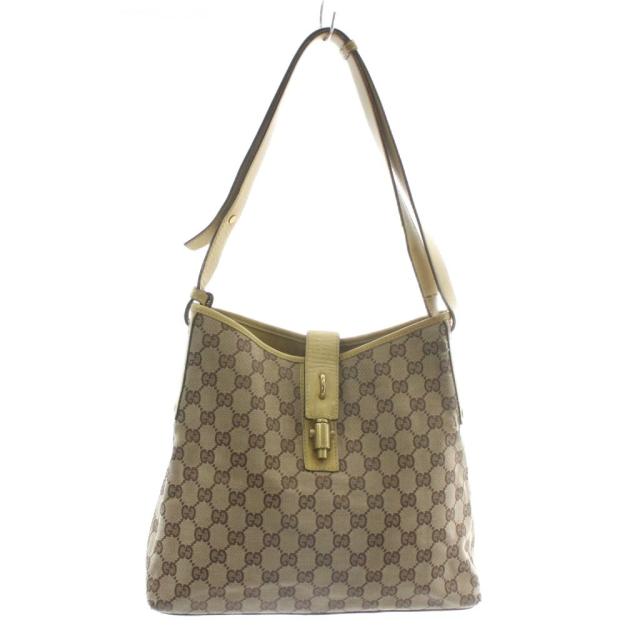 【中古】グッチ GUCCI トートバッグ ワンショルダー GGキャンバス レザー 総柄 ゴールド金具 茶色 黄色 110291 001998