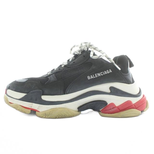 【中古】BALENCIAGA TRIPLE S スニーカー ダッドスニーカー レザー メッシュ 厚底 ローカット ロゴ 42 27.5cm 黒