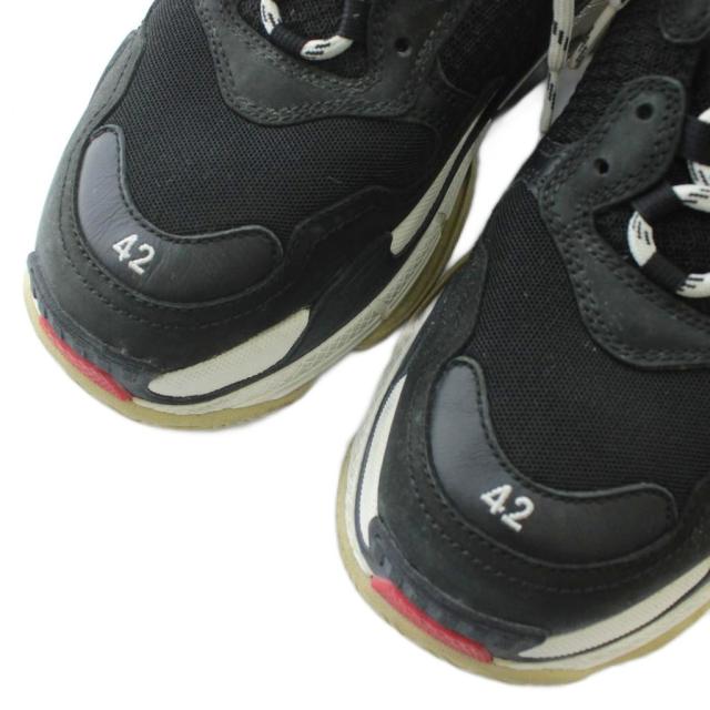 【中古】BALENCIAGA TRIPLE S スニーカー ダッドスニーカー レザー メッシュ 厚底 ローカット ロゴ 42 27.5cm 黒