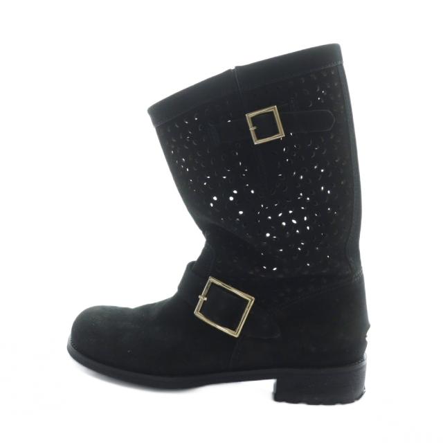 【中古】ジミーチュウ JIMMY CHOO ショートブーツ エンジニア スエード ロゴ ベルト メッシュ 38.5 25.5cm 黒