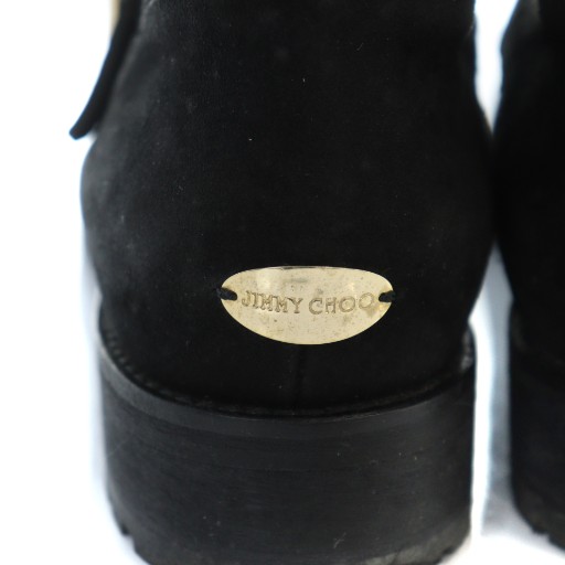 【中古】ジミーチュウ JIMMY CHOO ショートブーツ エンジニア スエード ロゴ ベルト メッシュ 38.5 25.5cm 黒