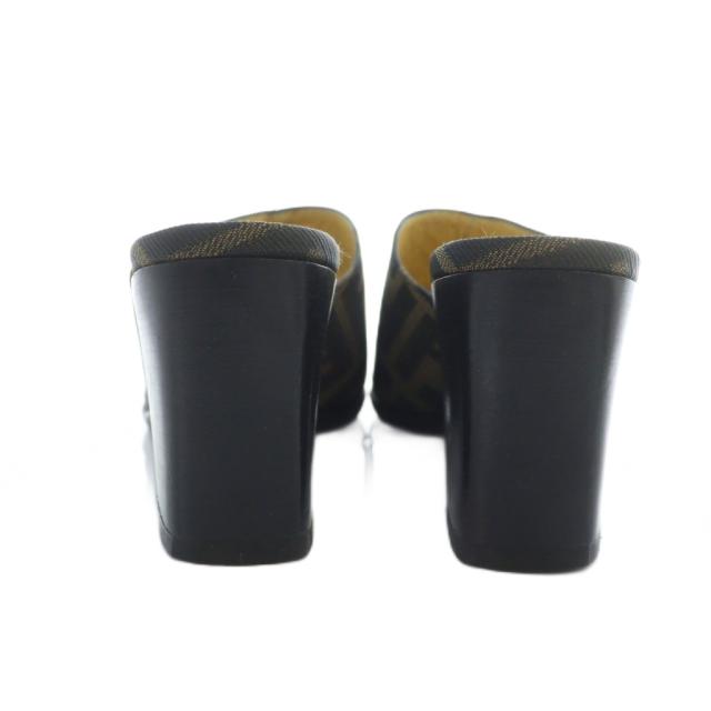 【中古】フェンディ FENDI サンダル ミュール スクエアトゥ ロゴ ズッカ柄 ヒール オープントゥ 35.5 22.5cm 茶