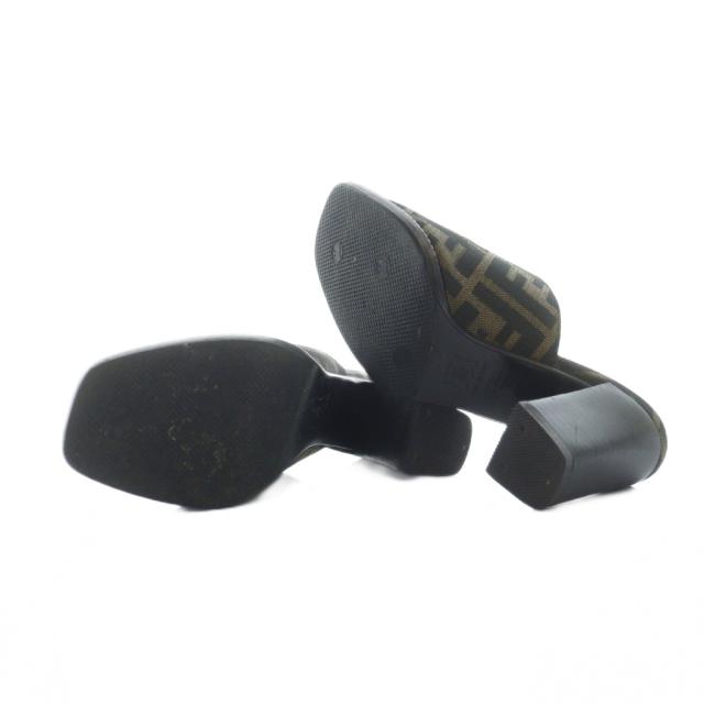 【中古】フェンディ FENDI サンダル ミュール スクエアトゥ ロゴ ズッカ柄 ヒール オープントゥ 35.5 22.5cm 茶