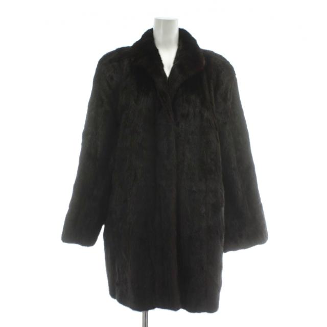 【中古】サガミンク SAGA MINK 銀サガ JINDO ファーコート アウター 毛皮 ミンク ミドル 肩パッド 9 M 茶色 ブラウン