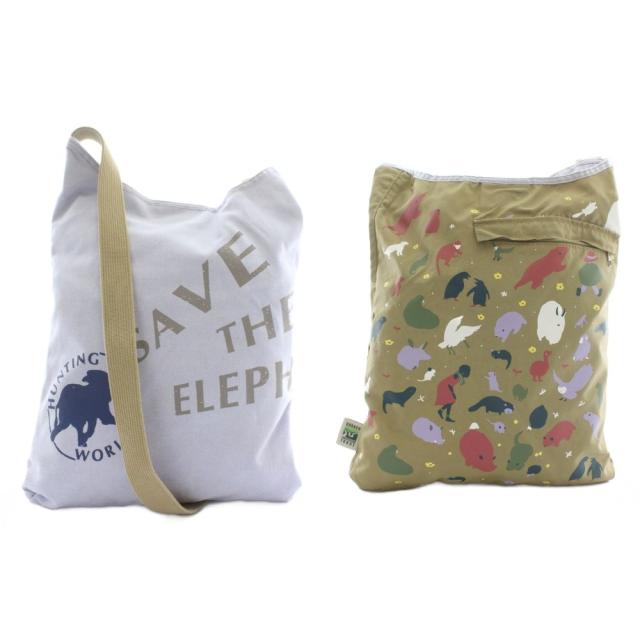 【中古】HUNTING WORLD ショルダーバッグ リバーシブル キャンバス ナイロン ロゴ プリント 総柄 紫 カーキ