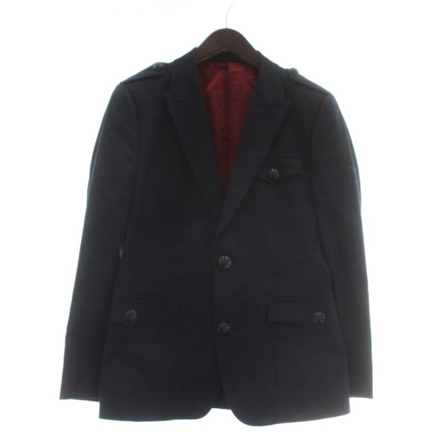 【中古】BURBERRY BLACK LABEL テーラードジャケット シングル 2B 背抜き 本切羽 サイドベンツ ロゴボタン S 紺