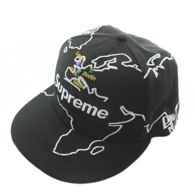 【中古】未使用品 SUPREME × NEW ERA Worldwide Box Logo 帽子 キャップ ロゴ 刺繍 総柄 7 1/4 57.7cm 黒