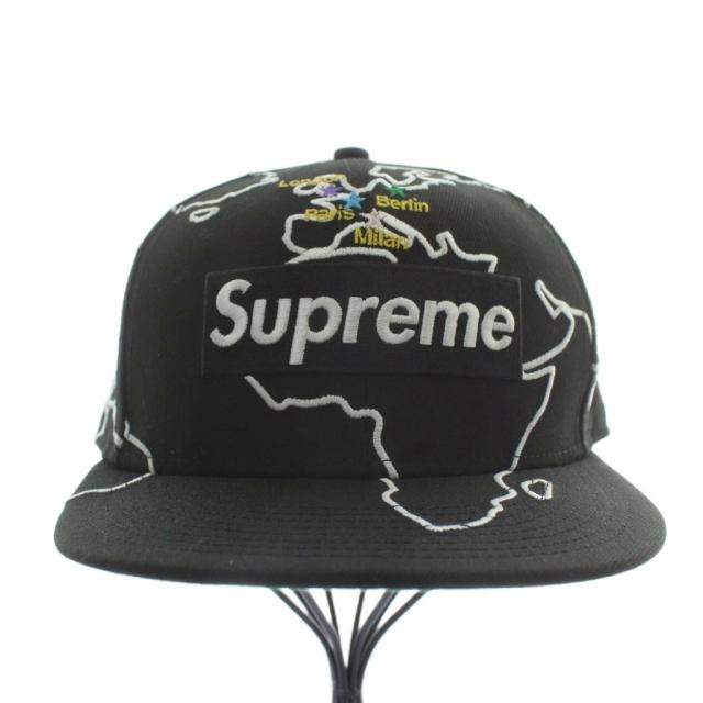 【中古】未使用品 SUPREME × NEW ERA Worldwide Box Logo 帽子 キャップ ロゴ 刺繍 総柄 7 1/4 57.7cm 黒