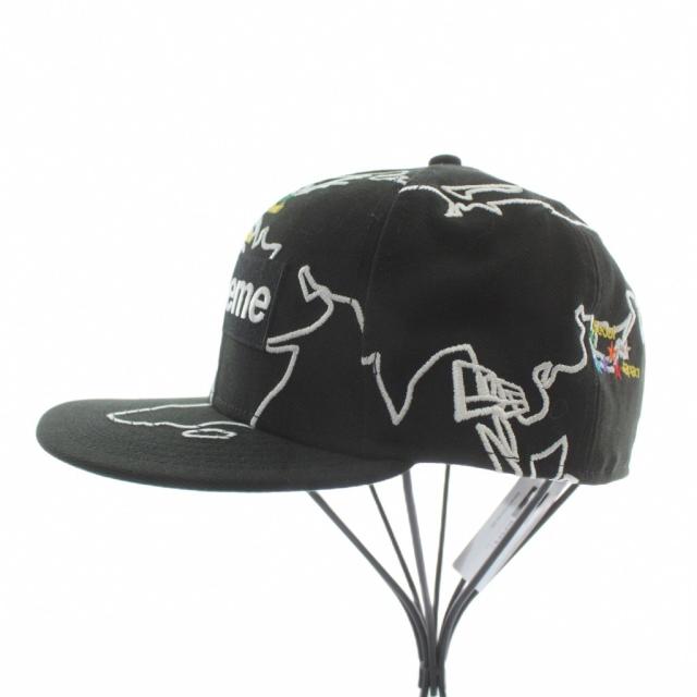 【中古】未使用品 SUPREME × NEW ERA Worldwide Box Logo 帽子 キャップ ロゴ 刺繍 総柄 7 1/4 57.7cm 黒