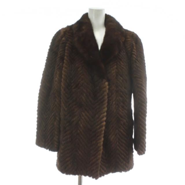 【中古】ノーブランド ファーコート アウター 毛皮 ミンク ミドル 11 L 茶色 ブラウン /XZ ■GY18 レディース