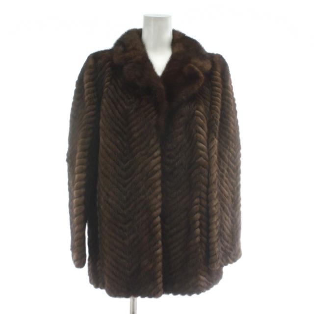 【中古】シャルムブラン Charme Blanc ファーコート アウター ミンク ミドル 肩パッド 11 L 茶色 ブラウン