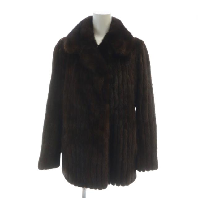 【中古】ムーンバット ファー Moonbat fur 毛皮コート ミンクファー ミドル 長袖 総裏地 ネーム刺繍入り 11 L 茶