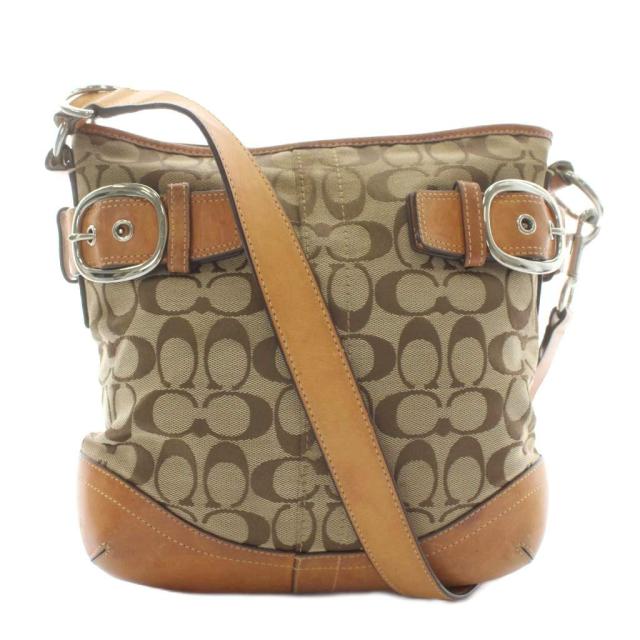 【中古】コーチ COACH ショルダーバッグ キャンバス レザー シグネチャー 総柄 ベージュ 茶色 ブラウン F19682