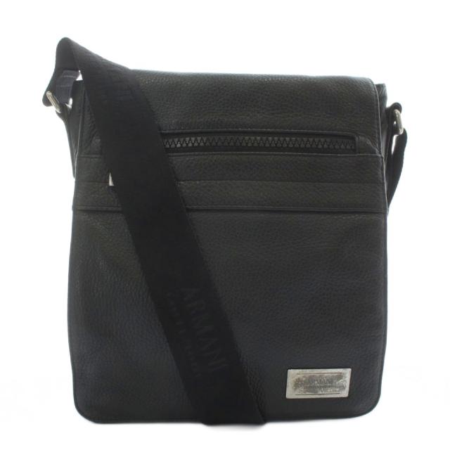【中古】アルマーニ コレツィオーニ ARMANI COLLEZIONI ショルダーバッグ レザー フラップ ロゴプレート 黒