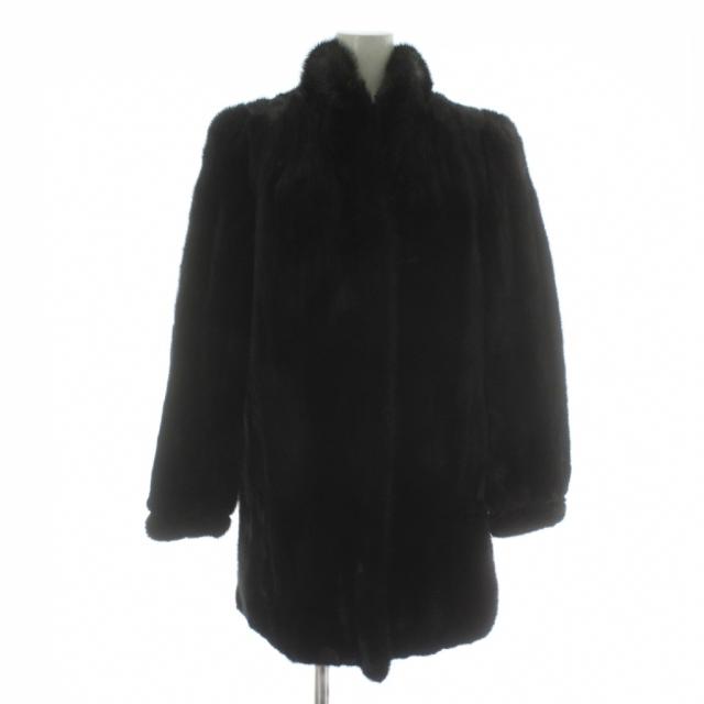 【中古】サガミンク SAGA MINK 銀サガ ファーコート アウター 毛皮 ミンク ミドル 肩パッド 11 L 黒 ブラック