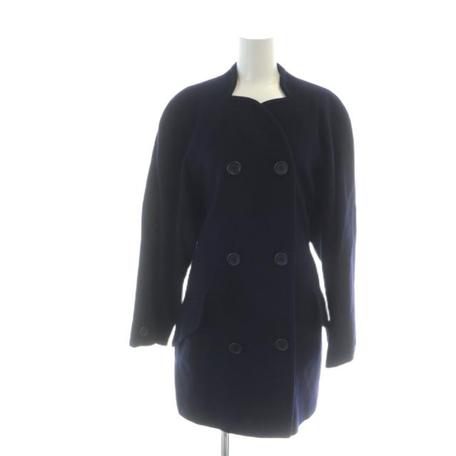 【中古】ニナリッチ NINA RICCI ピーコート Pコート ノーカラーコート ミドル ダブル 長袖 総裏地 カシミヤ混 9 紺