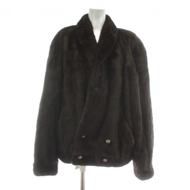 【中古】ハラジュクマザー HARAJUKU MOTHER ファーコート アウター 毛皮 ミンク ミドル 肩パッド L 茶色 ブラウン