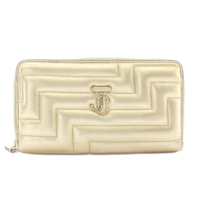 【中古】JIMMY CHOO ピッパ Pippa 長財布 レザー キルティング ラウンドファスナー ロゴ ゴールド金具 ゴールド色