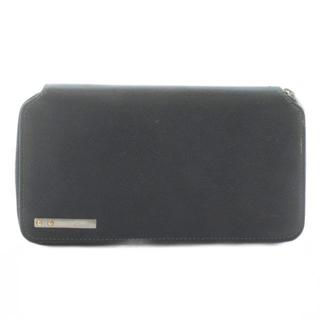 【中古】カルティエ Cartier サントス 長財布 レザー ラウンドファスナー ロゴ シルバー金具 黒 ブラック