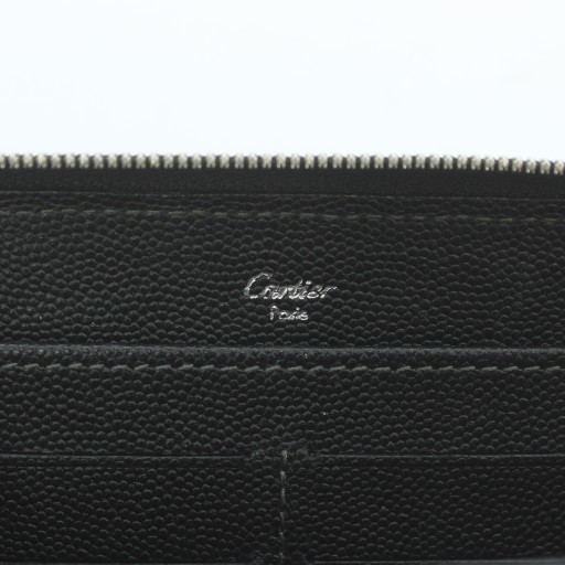 【中古】カルティエ Cartier サントス 長財布 レザー ラウンドファスナー ロゴ シルバー金具 黒 ブラック_4