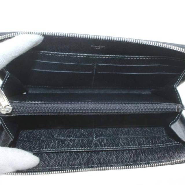 【中古】カルティエ Cartier サントス 長財布 レザー ラウンドファスナー ロゴ シルバー金具 黒 ブラック_5