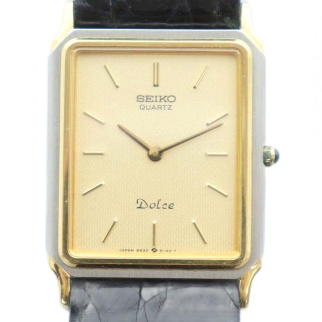 【中古】セイコー SEIKO Dolce ドルチェ 9520-5130 腕時計 クォーツ スクエア レザーベルト ゴールドカラー 金色