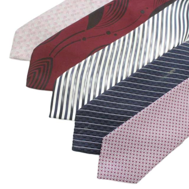 【中古】EMPORIO ARMANI ネクタイ 5本セット 絹 シルク レギュラータイ ストライプ 総柄 ロゴ 紺 ピンク 赤